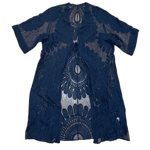 Black Floral Mesh Lace Sexy Resort Beach Robe Tie Coverup Dark‎ Goth Romantic OS